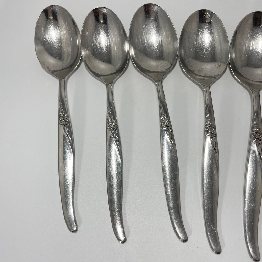 Lot of 8 Oneida Wm A Rogers Premier La Rose Stainless Soup Spoon 6 3/4” Vtg - Picture 2 of 9